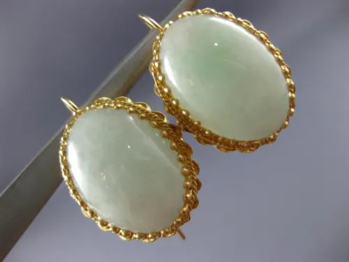 ANTIQUE LARGE AAA WHITE JADE 14KT YELLOW GOLD FILIGREE HANGING EARRINGS #21418