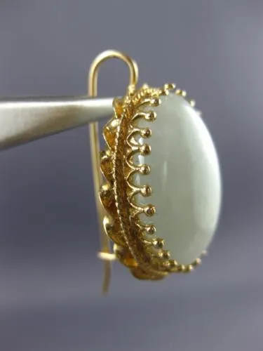 ANTIQUE LARGE AAA WHITE JADE 14KT YELLOW GOLD FILIGREE HANGING EARRINGS #21418