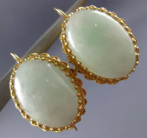 ANTIQUE LARGE AAA WHITE JADE 14KT YELLOW GOLD FILIGREE HANGING EARRINGS #21418