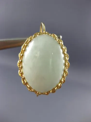 ANTIQUE LARGE AAA WHITE JADE 14KT YELLOW GOLD FILIGREE HANGING EARRINGS #21418