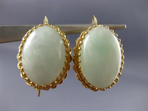 ANTIQUE LARGE AAA WHITE JADE 14KT YELLOW GOLD FILIGREE HANGING EARRINGS #21418