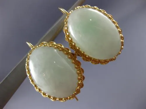 ANTIQUE LARGE AAA WHITE JADE 14KT YELLOW GOLD FILIGREE HANGING EARRINGS #21418