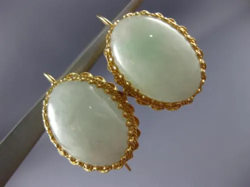 ANTIQUE LARGE AAA WHITE JADE 14KT YELLOW GOLD FILIGREE HANGING EARRINGS #21418