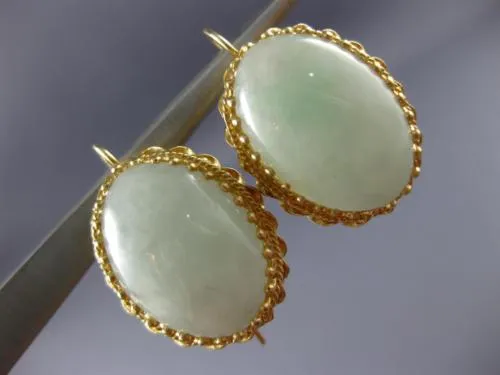 ANTIQUE LARGE AAA WHITE JADE 14KT YELLOW GOLD FILIGREE HANGING EARRINGS #21418