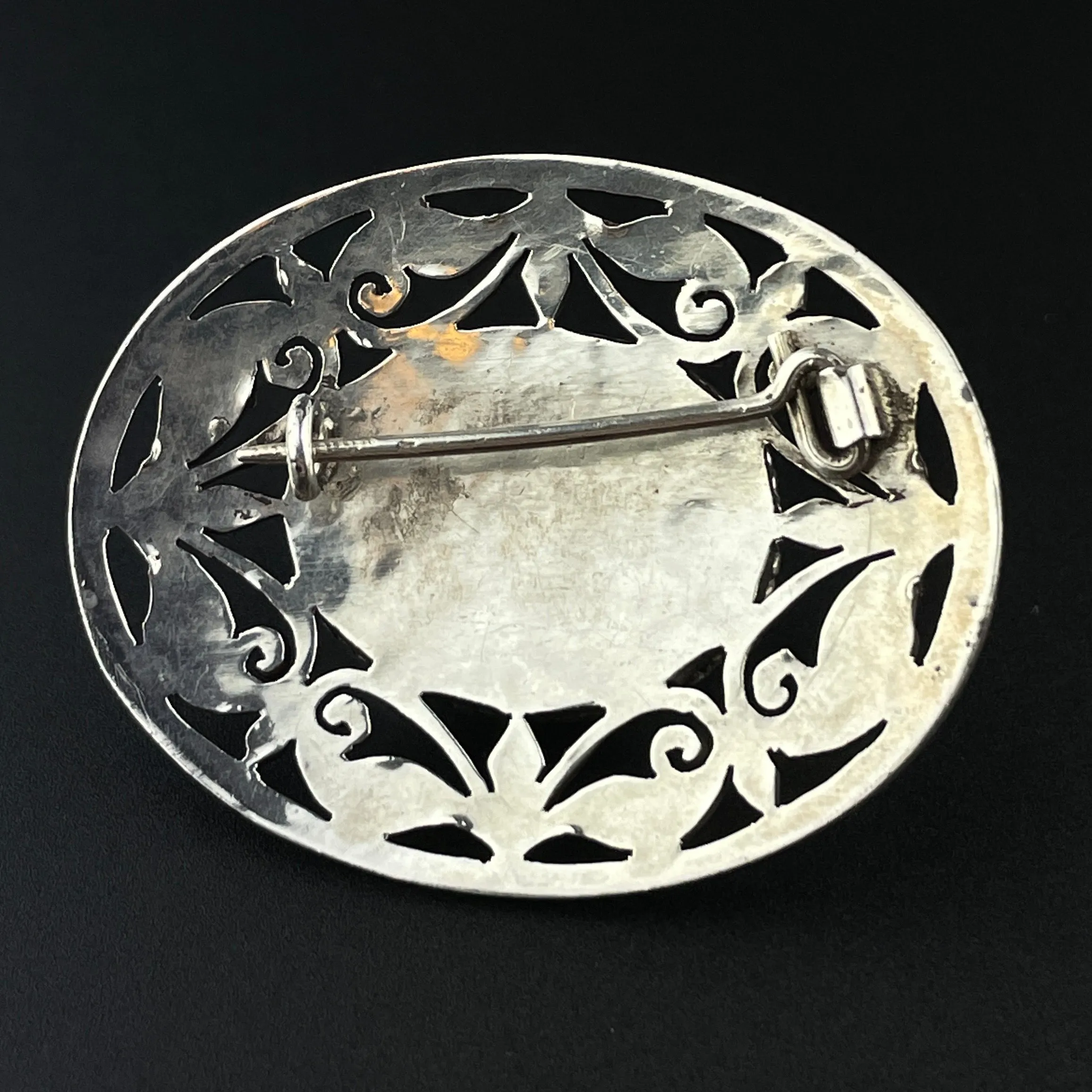 Antique Silver Leaf Rainbow Moonstone Brooch Pin