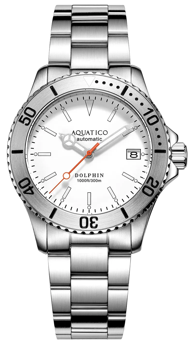 Aquatico Dolphin 39mm Automatic Dive Watch White