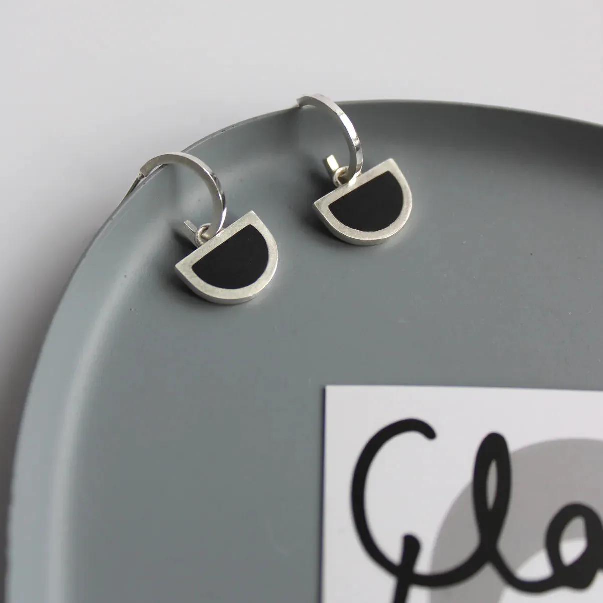 Arc Hoop & Black Resin Earrings