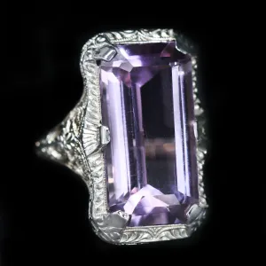 Art Deco 14K White Gold 7.00 Carat Amethyst Ring