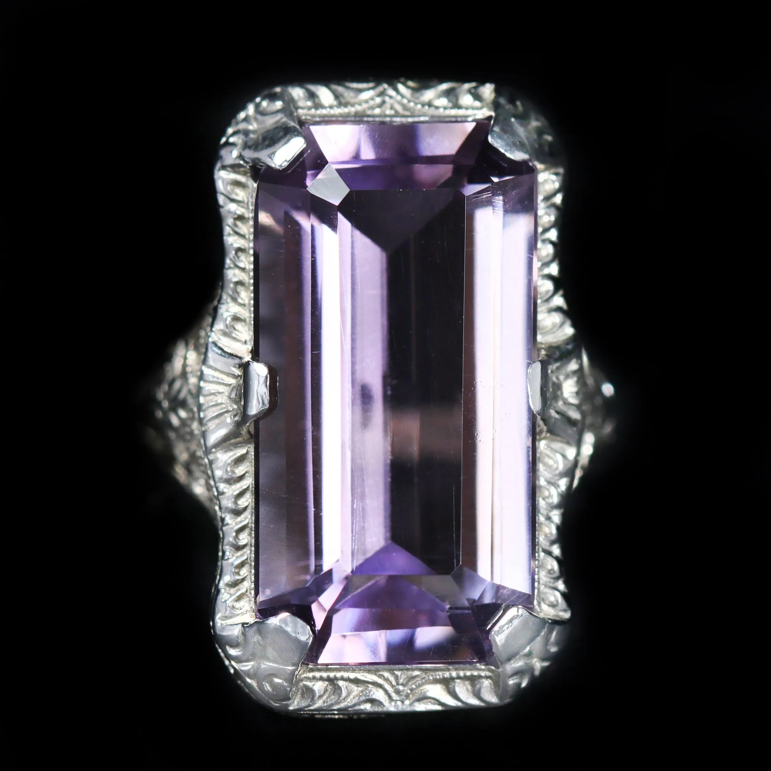 Art Deco 14K White Gold 7.00 Carat Amethyst Ring