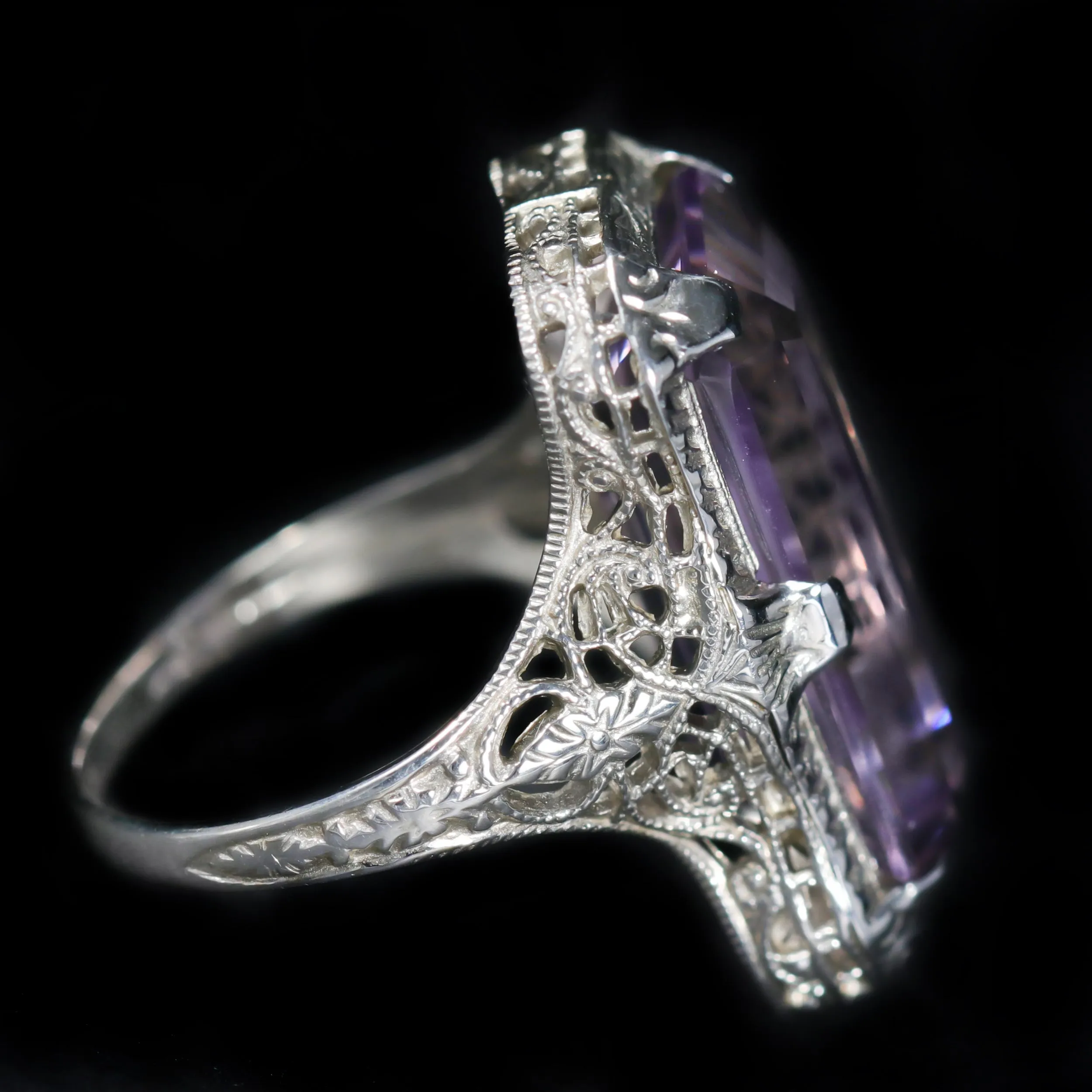 Art Deco 14K White Gold 7.00 Carat Amethyst Ring