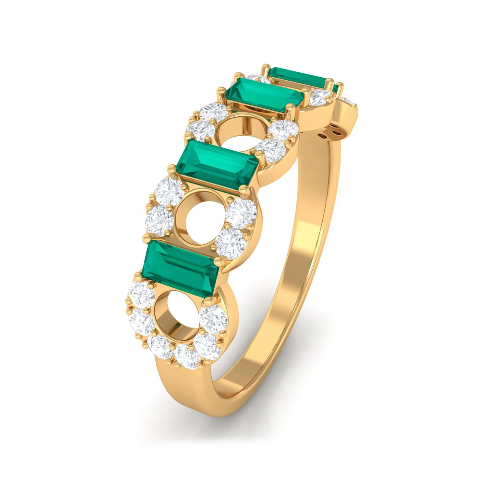 Art Deco Half Eternity Ring with Emerald and Diamond