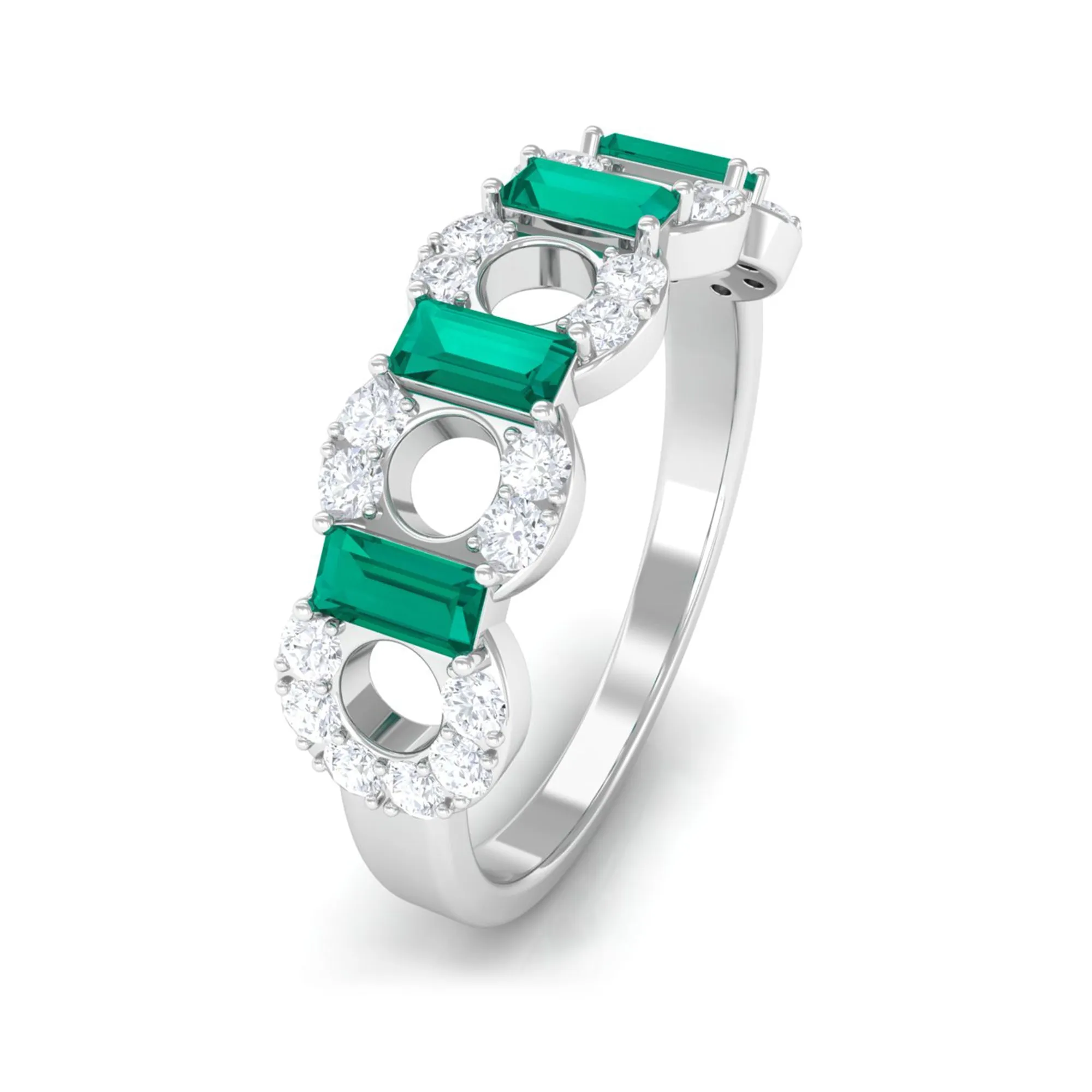 Art Deco Half Eternity Ring with Emerald and Diamond