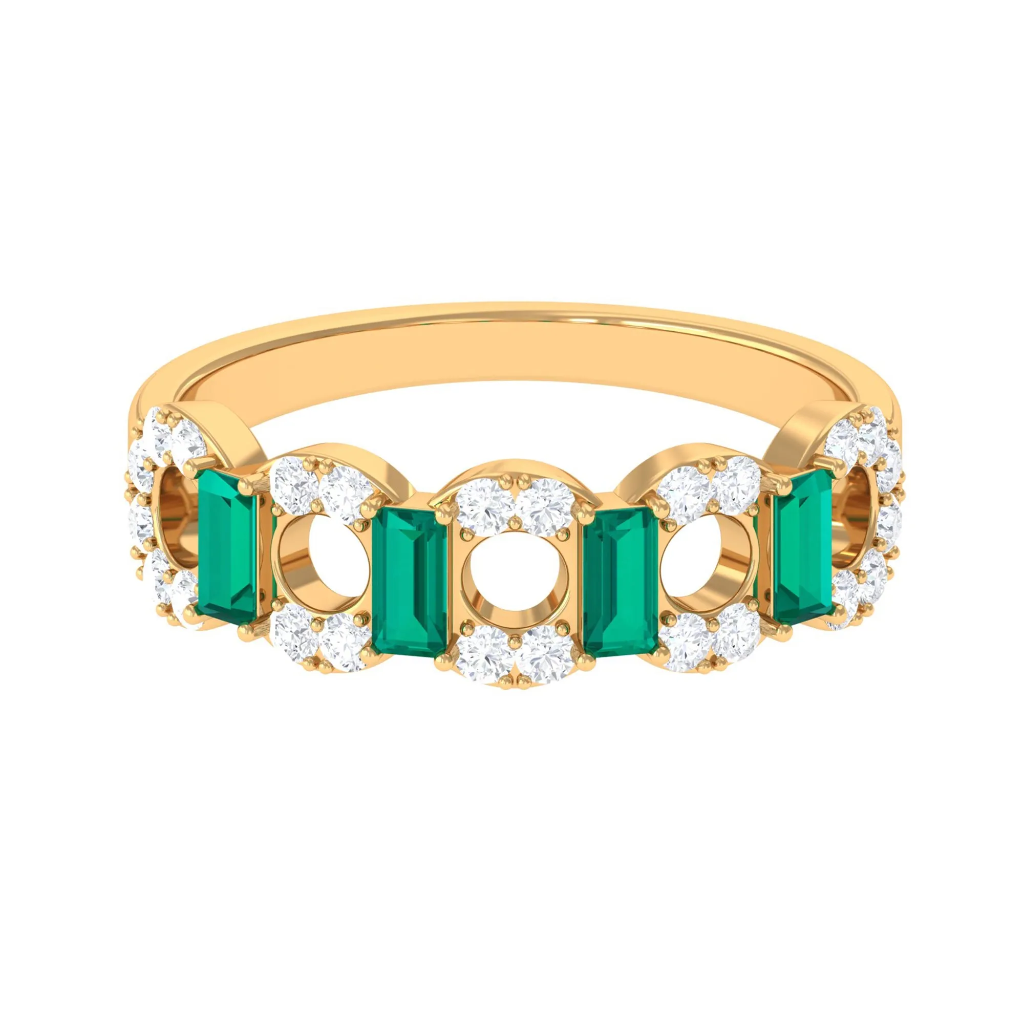 Art Deco Half Eternity Ring with Emerald and Diamond