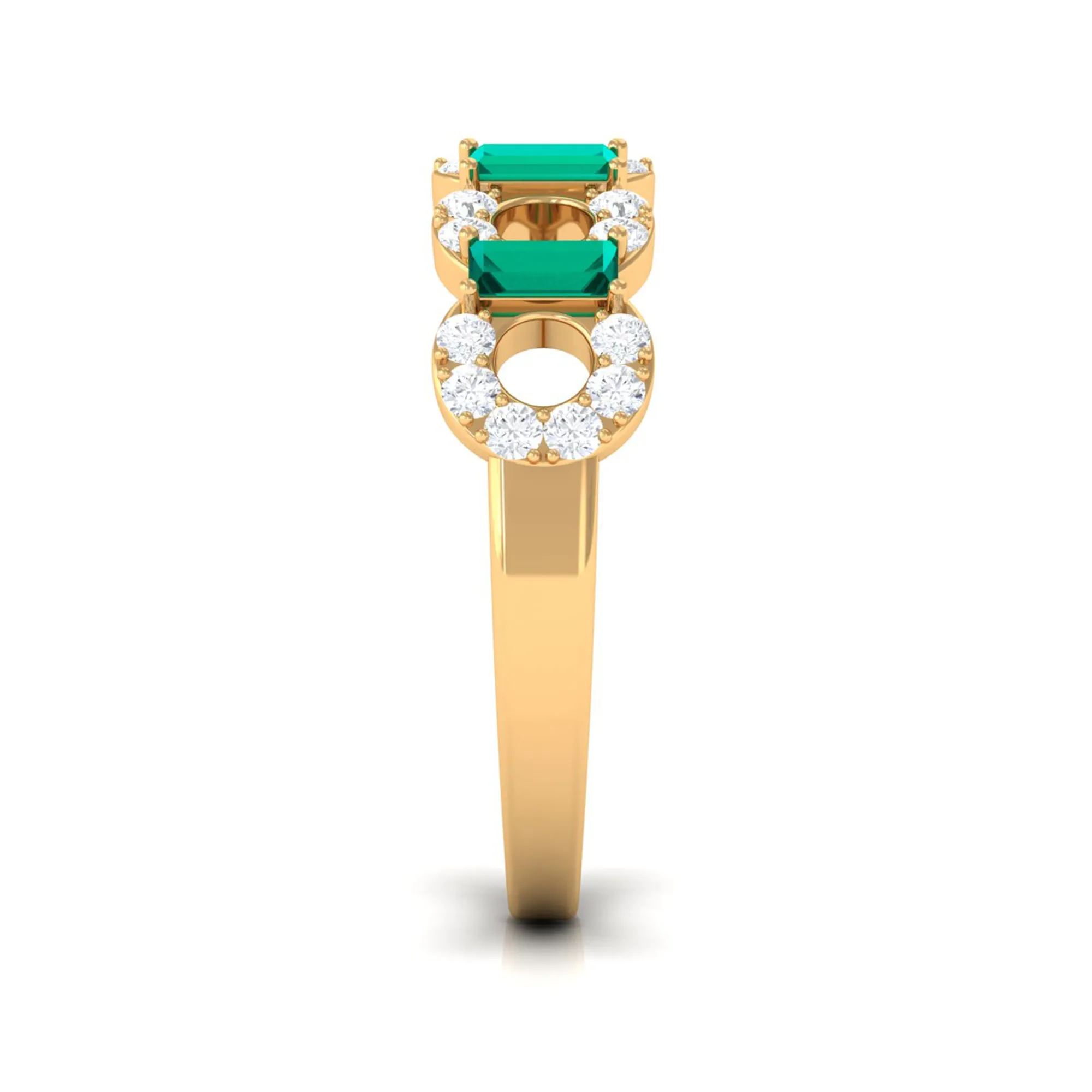 Art Deco Half Eternity Ring with Emerald and Diamond