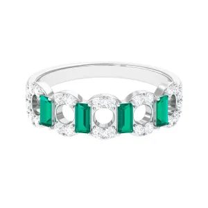 Art Deco Half Eternity Ring with Emerald and Diamond