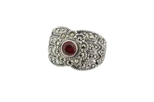 Art Deco Ring Silver Red Garnet Marcasite