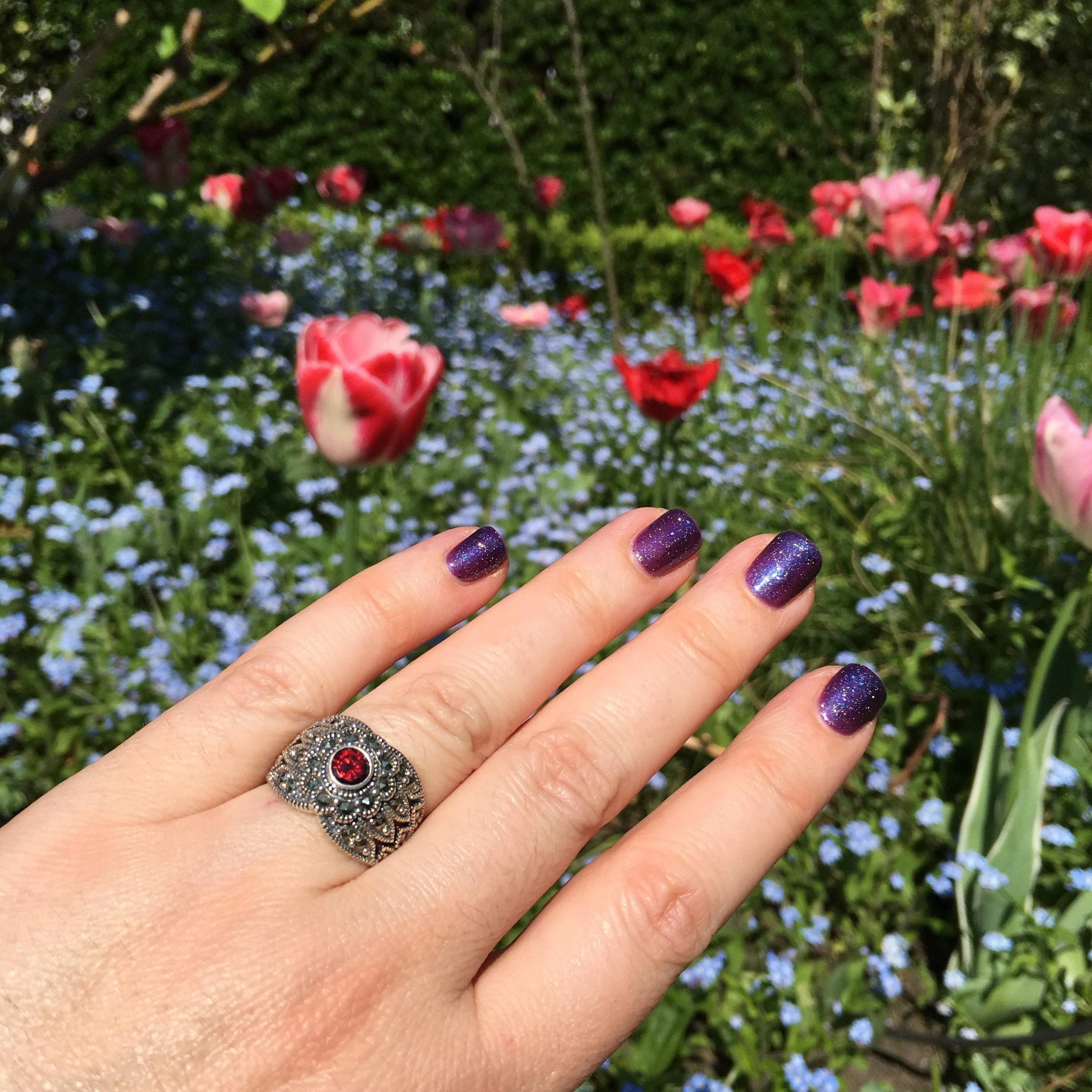 Art Deco Ring Silver Red Garnet Marcasite