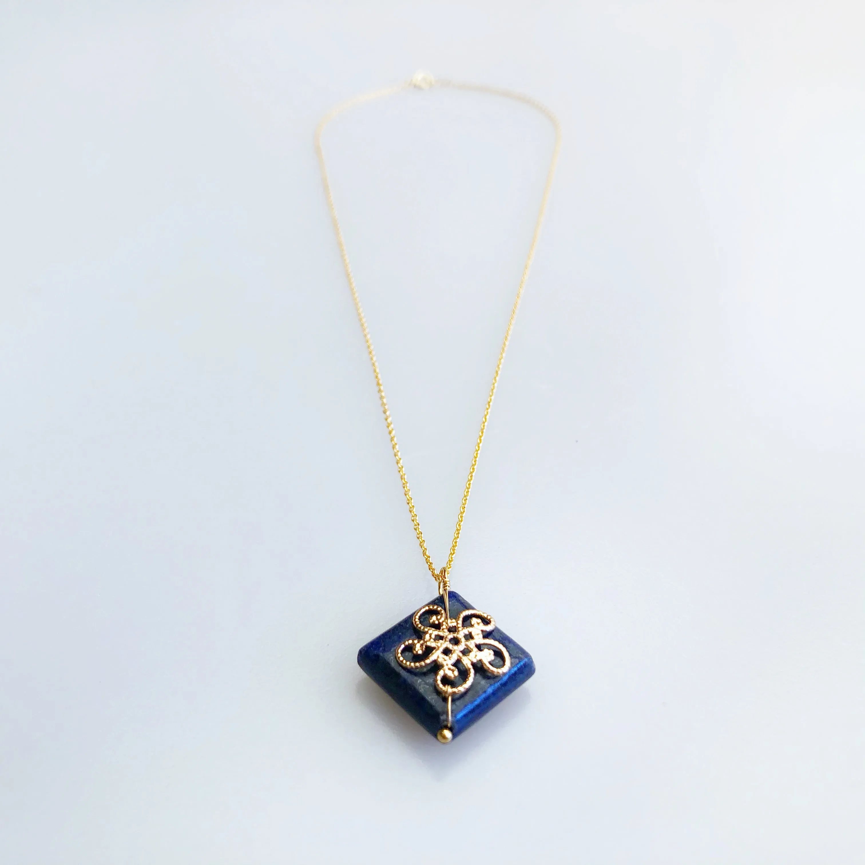 Auspicious Clouds Flower Lapis Necklace