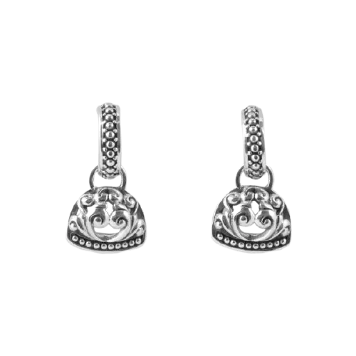 Barse Beaded Scrolled Sterling Charm Earring