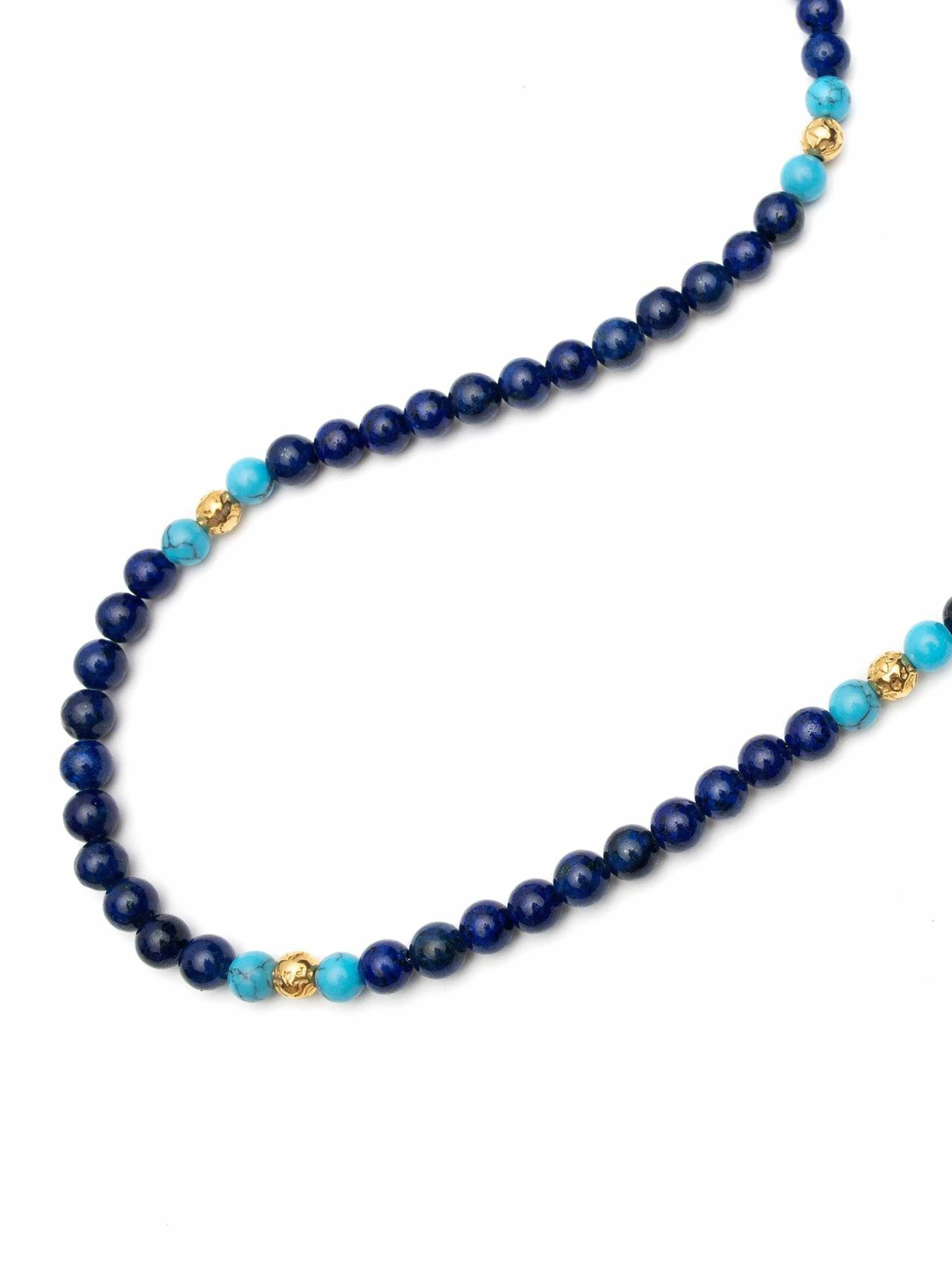 Beaded Necklace with Blue Lapis, Turquoise, and Gold