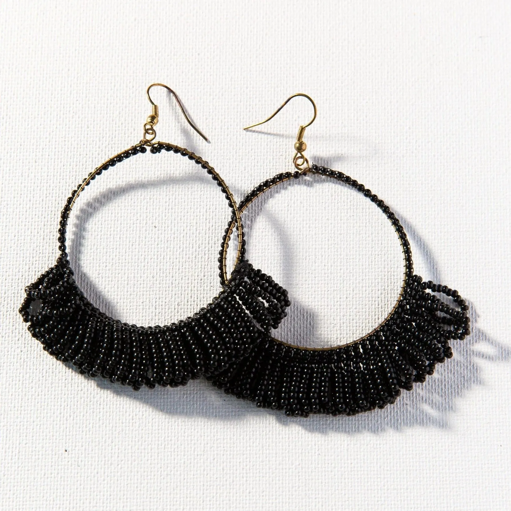 black hoop fringe | bead earrings