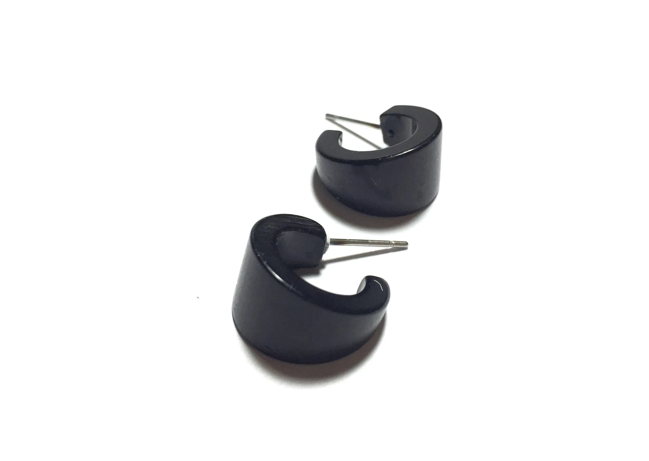 Black Shiny Tiny Boom Hoop Earrings