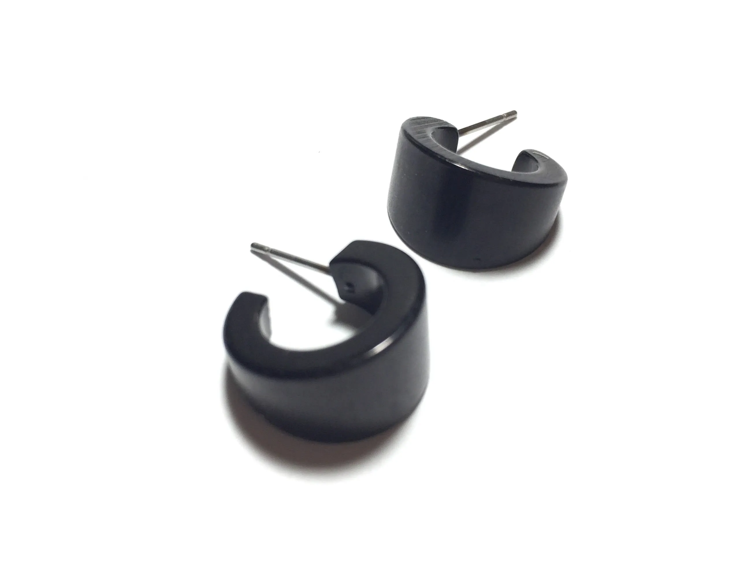 Black Shiny Tiny Boom Hoop Earrings