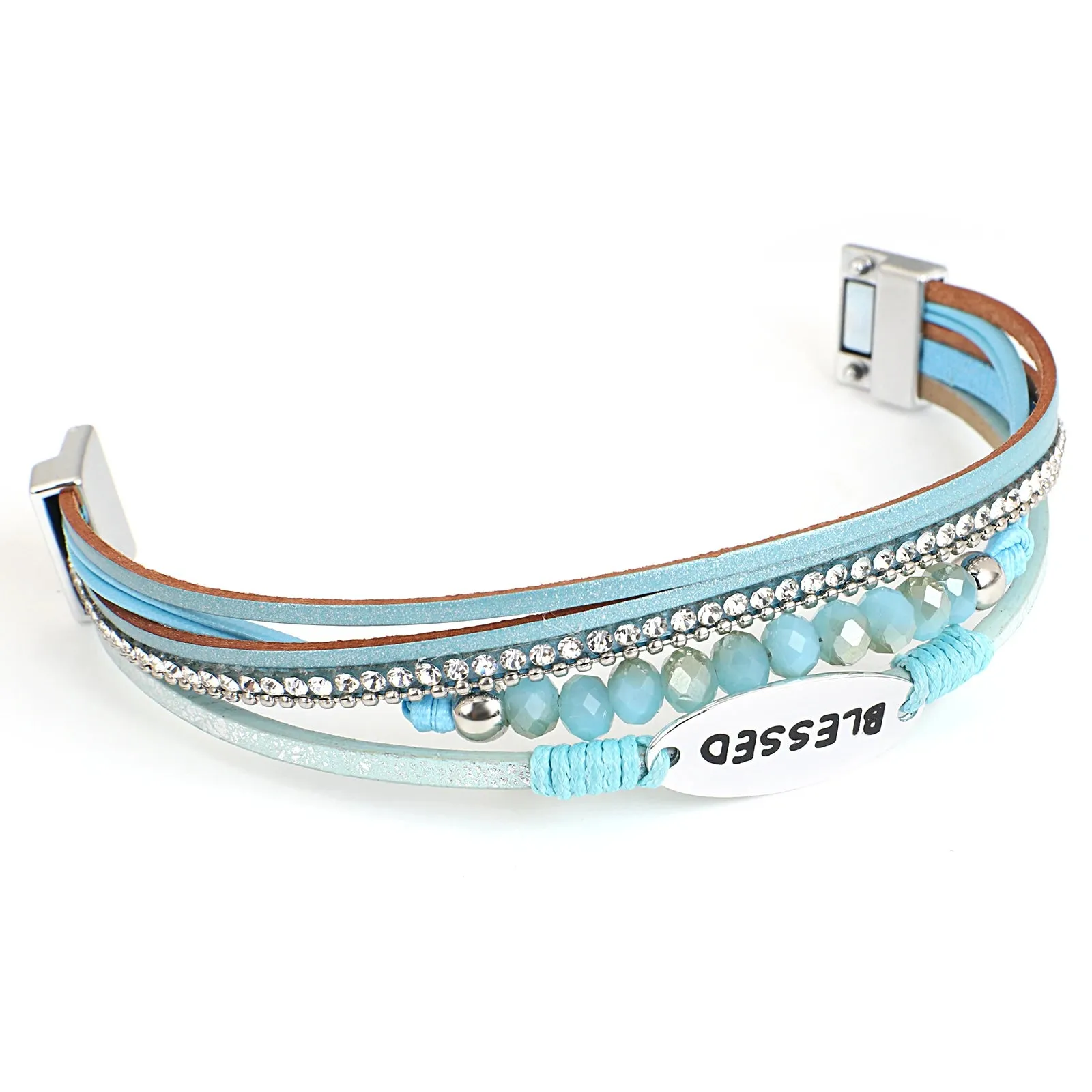 'Blessed' Charm Cuff Bracelet - blue