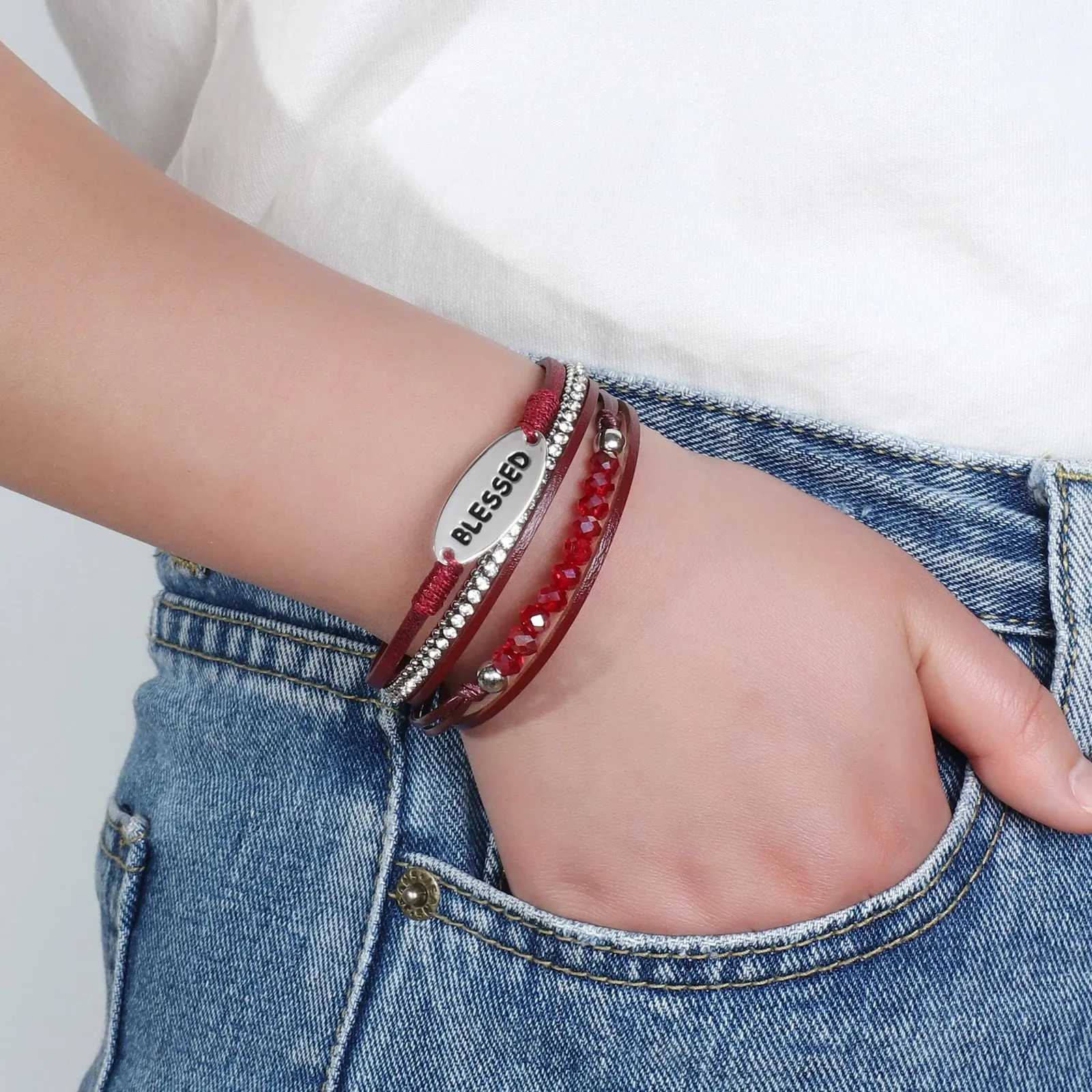 'Blessed' Charm Cuff Bracelet - red