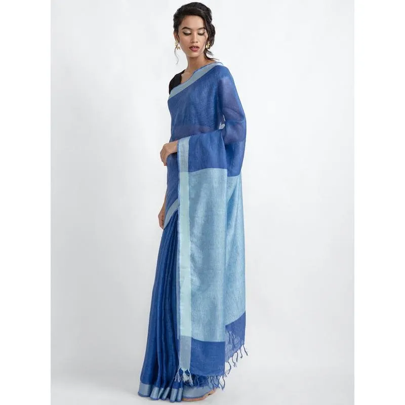 Blue Linen Zari Saree