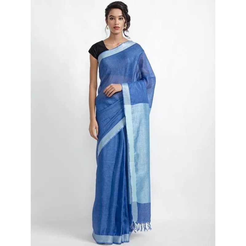 Blue Linen Zari Saree