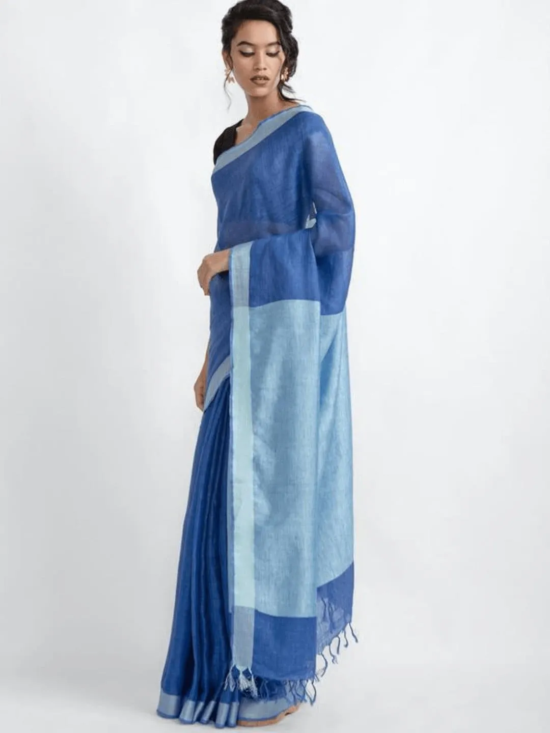 Blue Linen Zari Saree