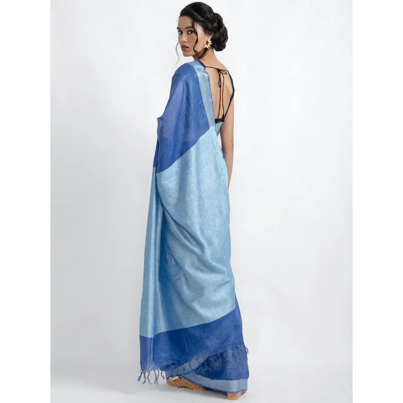 Blue Linen Zari Saree