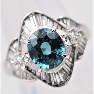 Blue Zircon Diamond Platinum Ring