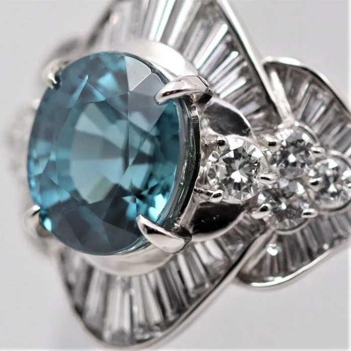 Blue Zircon Diamond Platinum Ring