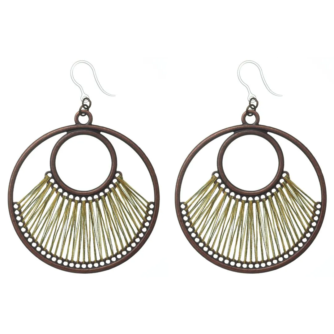 Bronze String Hoop Dangles Hypoallergenic Earrings for Sensitive Ears Made with Plastic Posts