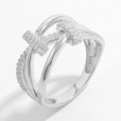 Celestial Eclipse Crisscross Zircon Sterling Silver Ring