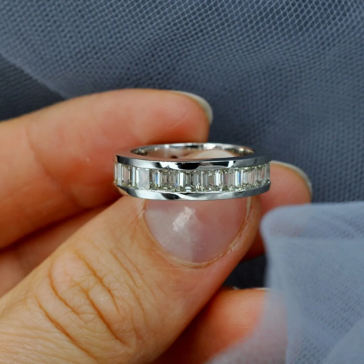 Certified 7.00CT Emerald Cut Diamond Eternity Ring in Platinum