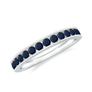 Channel Set Round Blue Sapphire Half Eternity Ring