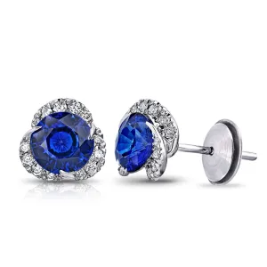 Classic Blue Sapphire and Diamond  Stud Earrings