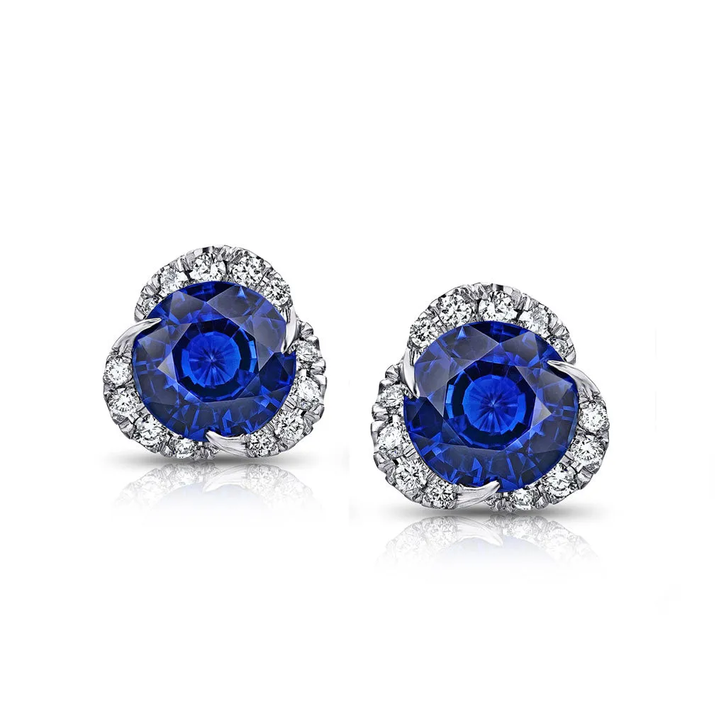 Classic Blue Sapphire and Diamond  Stud Earrings