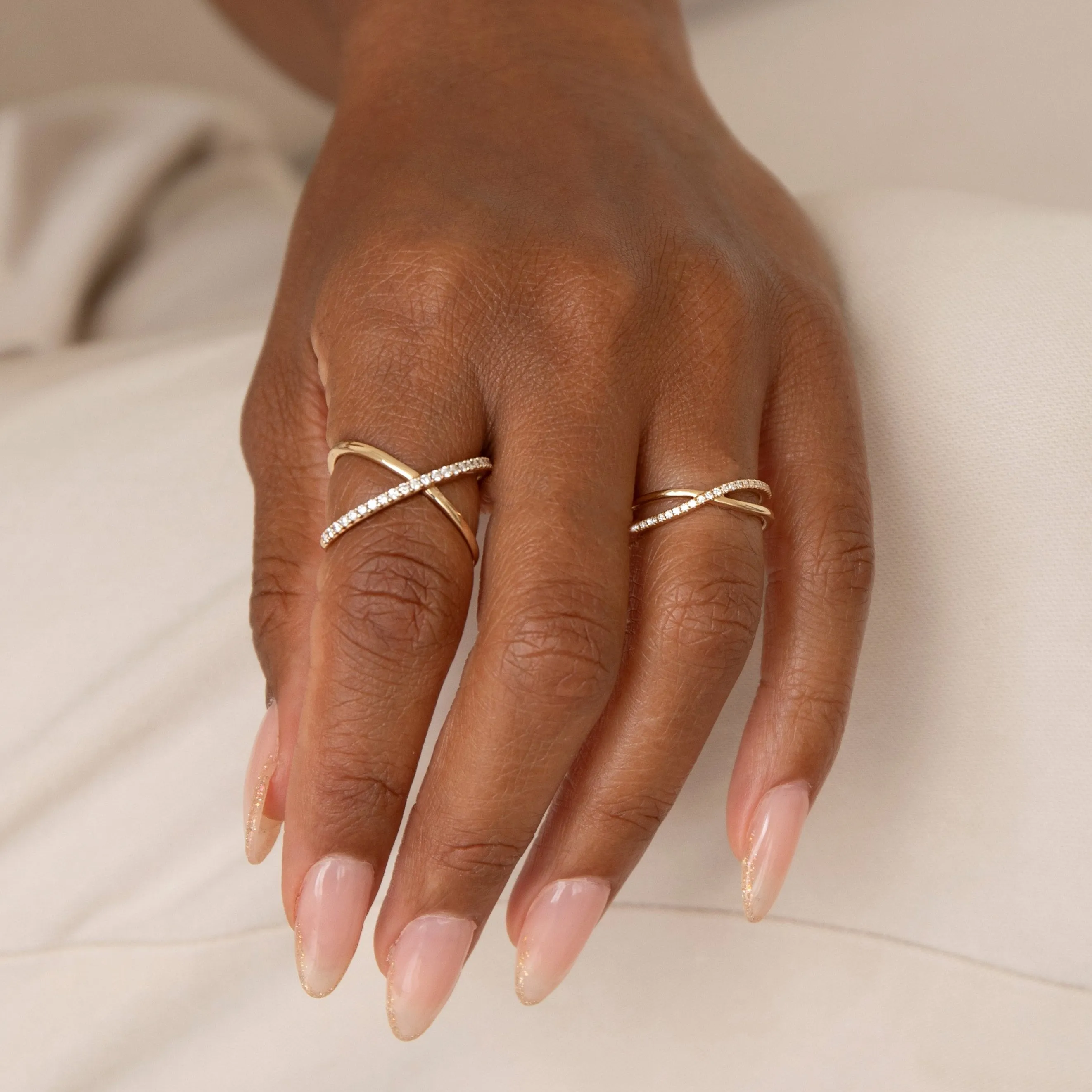 Criss-Cross Diamond Duo Ring