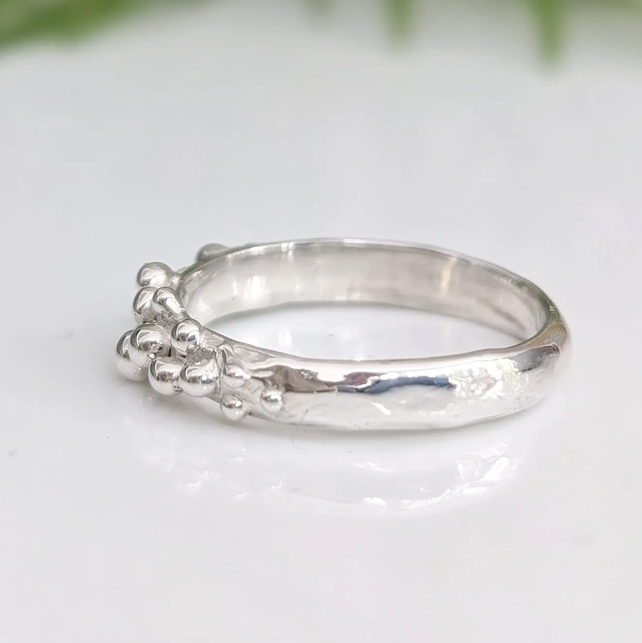 Dew Drop beaded textured Silver ring