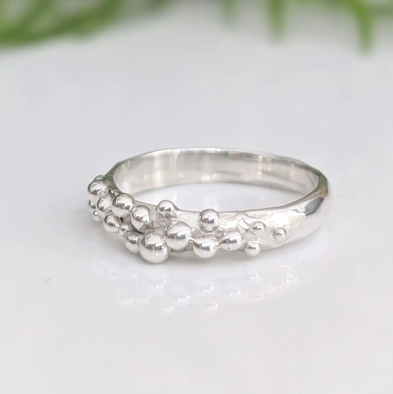 Dew Drop beaded textured Silver ring