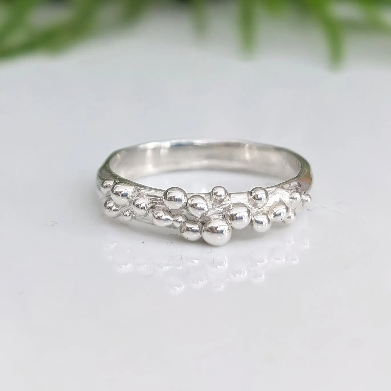 Dew Drop beaded textured Silver ring