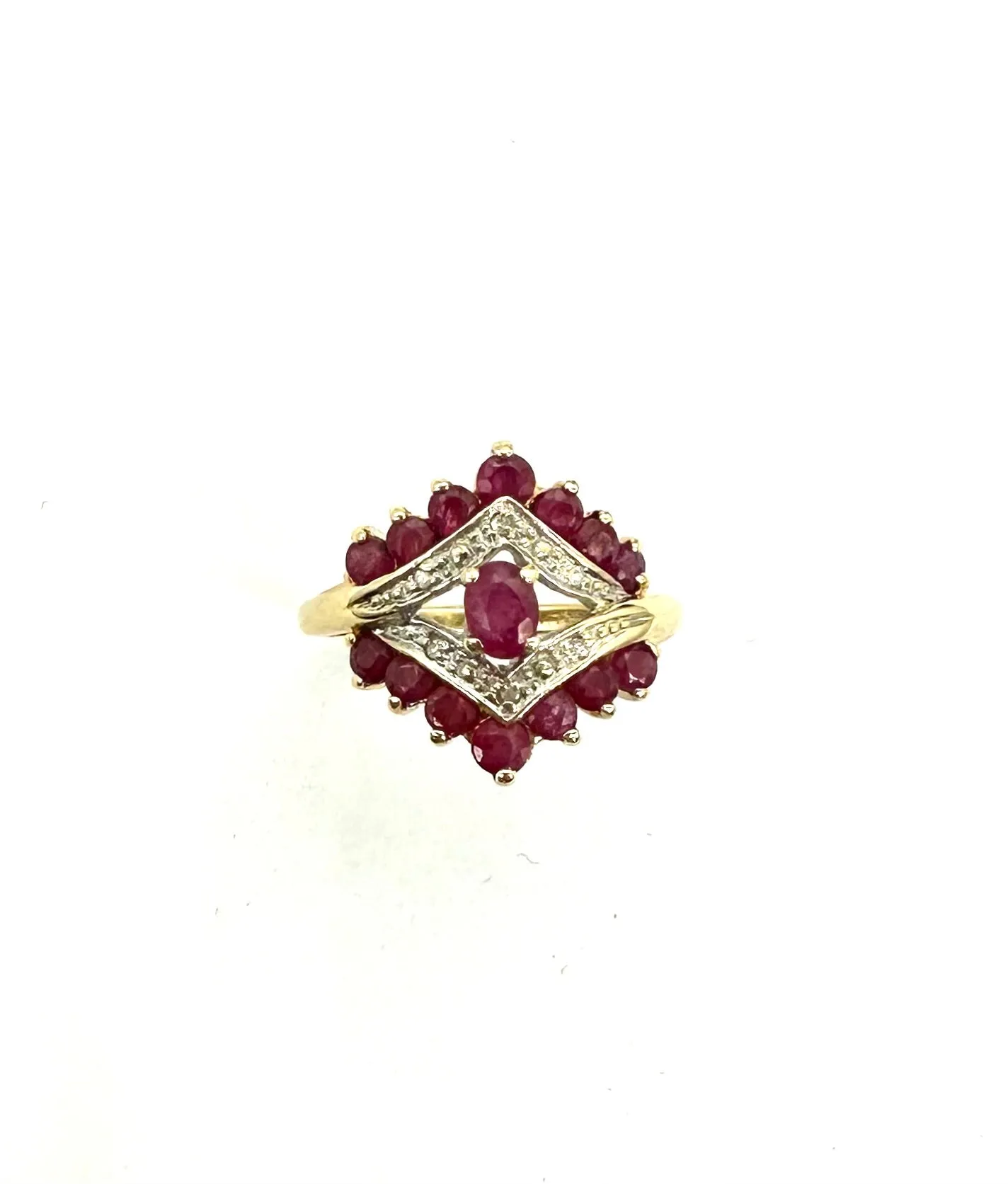 Double Chevron Ruby & Diamond Accent Ring