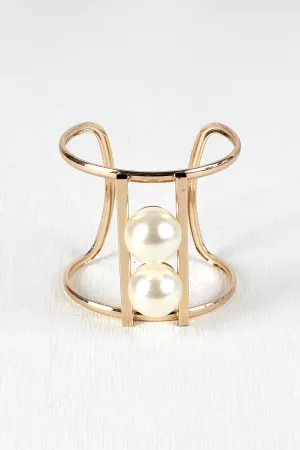 Double Faux Pearls Cuff Bracelet