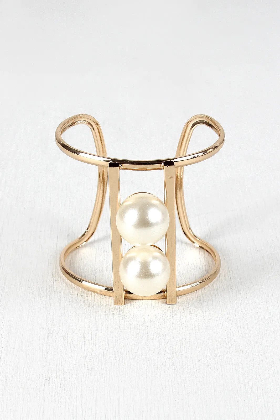 Double Faux Pearls Cuff Bracelet