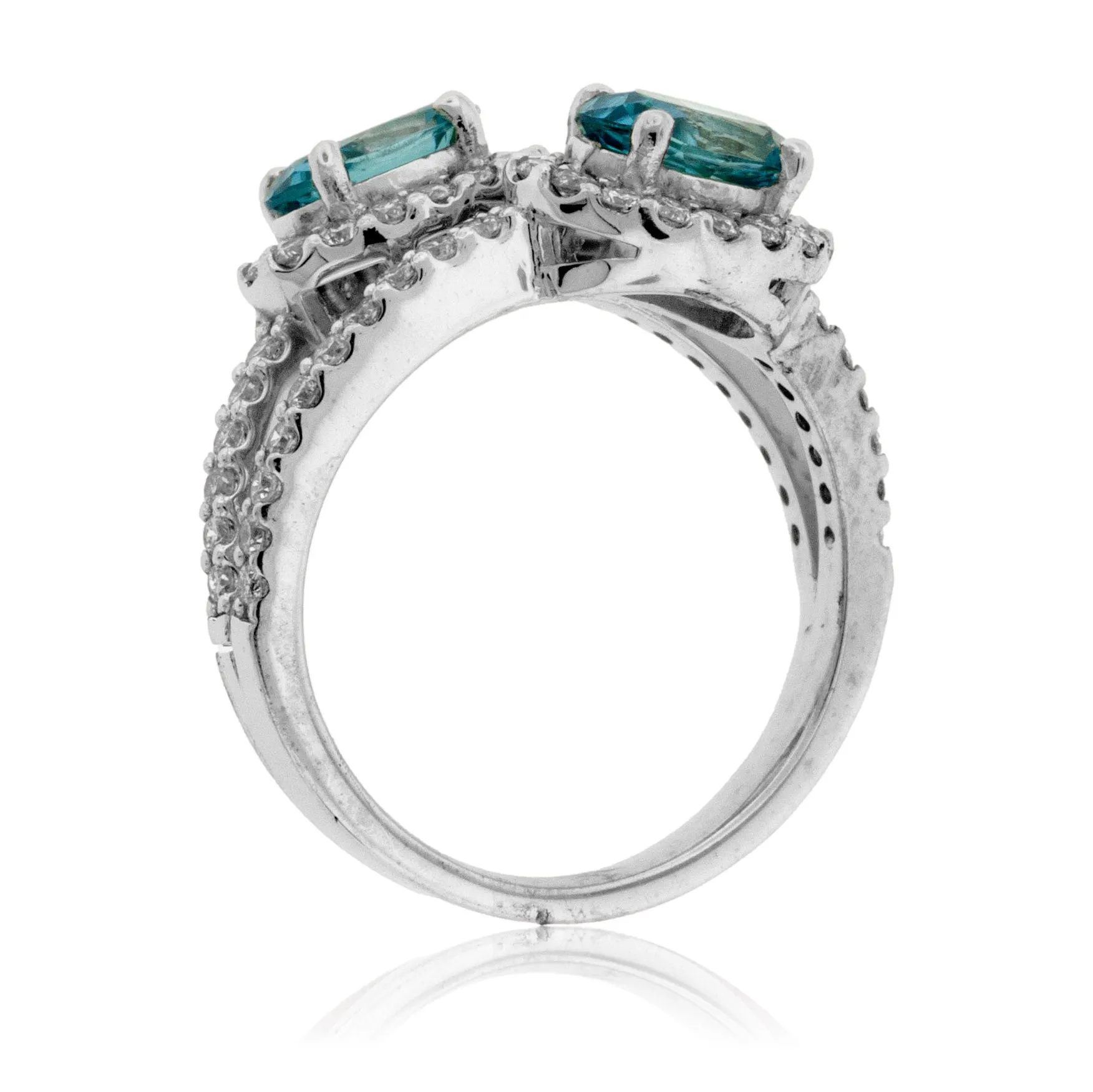 Double Oval Blue Zircon & Diamond Ring