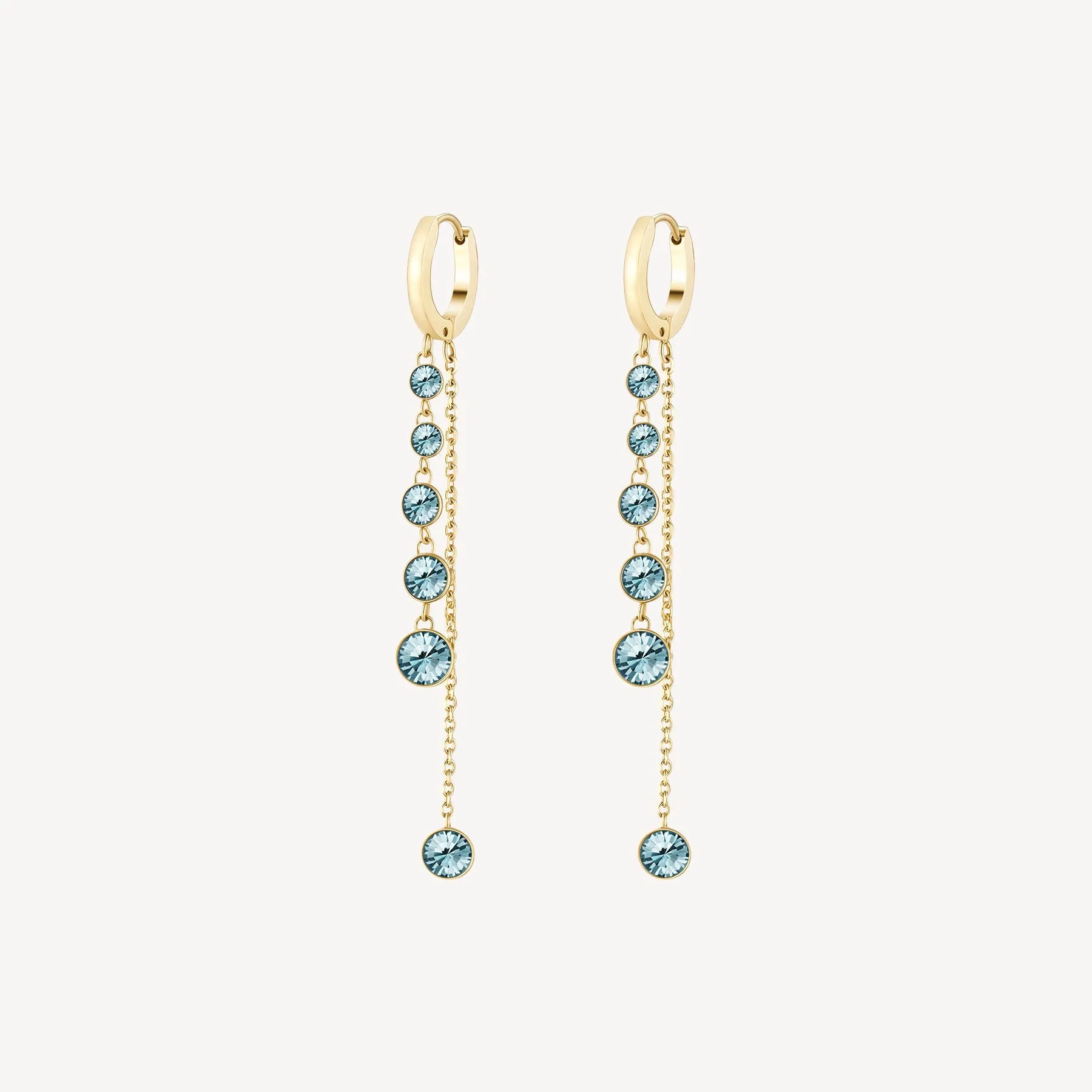 Double Strand Colored Crystal Drop Earrings in Gold Plated Stainless Steel